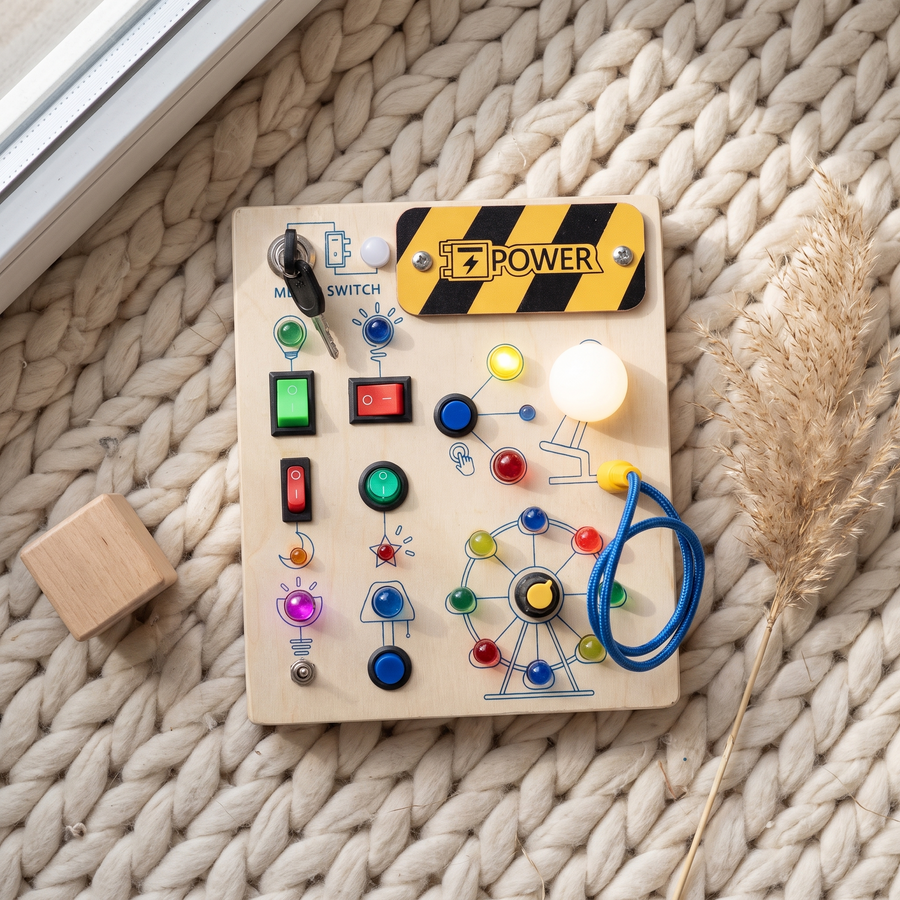 Busy board flat lay on cream rug